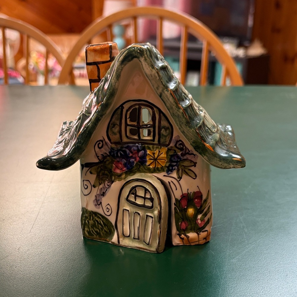 Blue Sky Clayworks Heather Goldminc cottage tea light holder signed